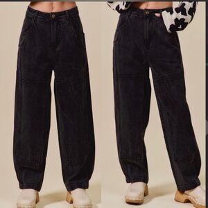 NEW -So Me Black Mineral Washed Barrel Jeans